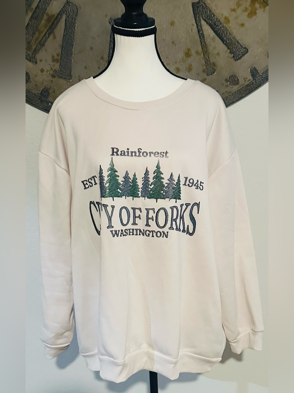 Cream 'City of Forks Washington' Graphic Sweatshirt Twilight Fans!!!!